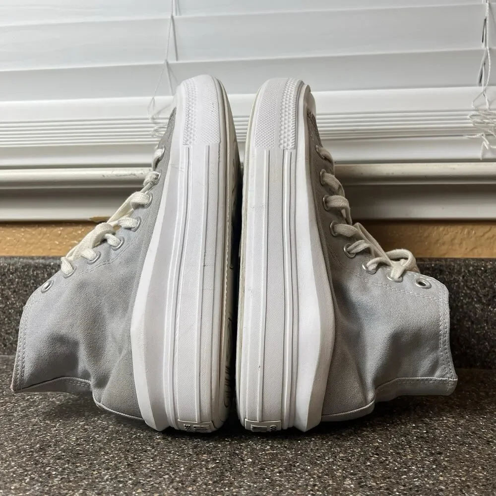 Converse All Star Hi Top Women 6.5 Gray Canvas Sneaker Lace Up Platform Junior 6